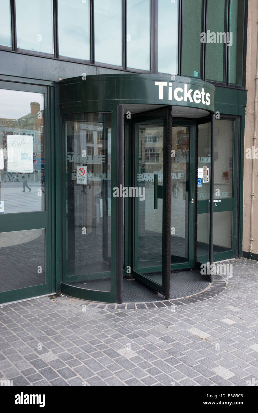 Rotating door at ticket office of Liverpool theatre Stock Photo