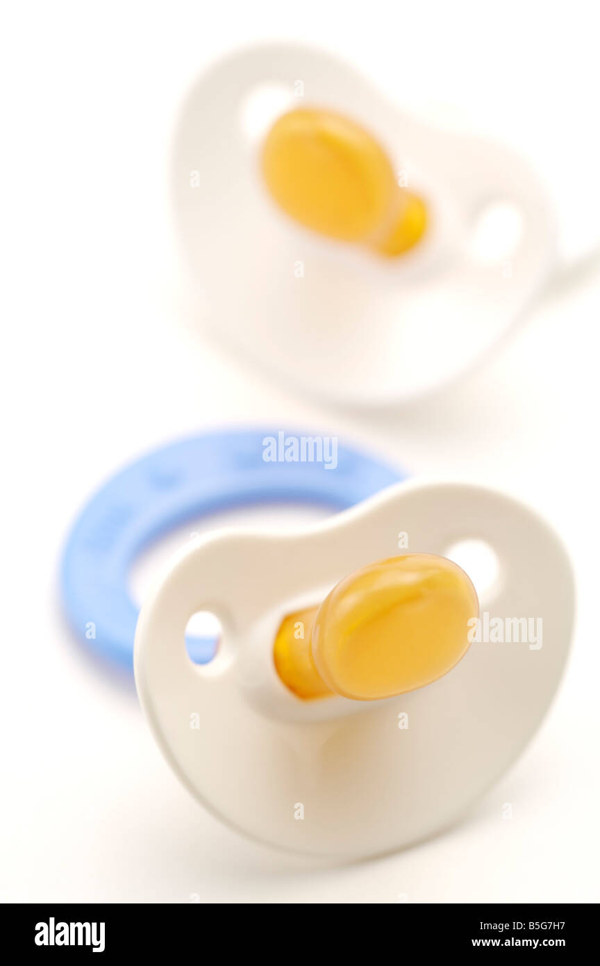 Colorful plastic pacifiers, close-up Stock Photo