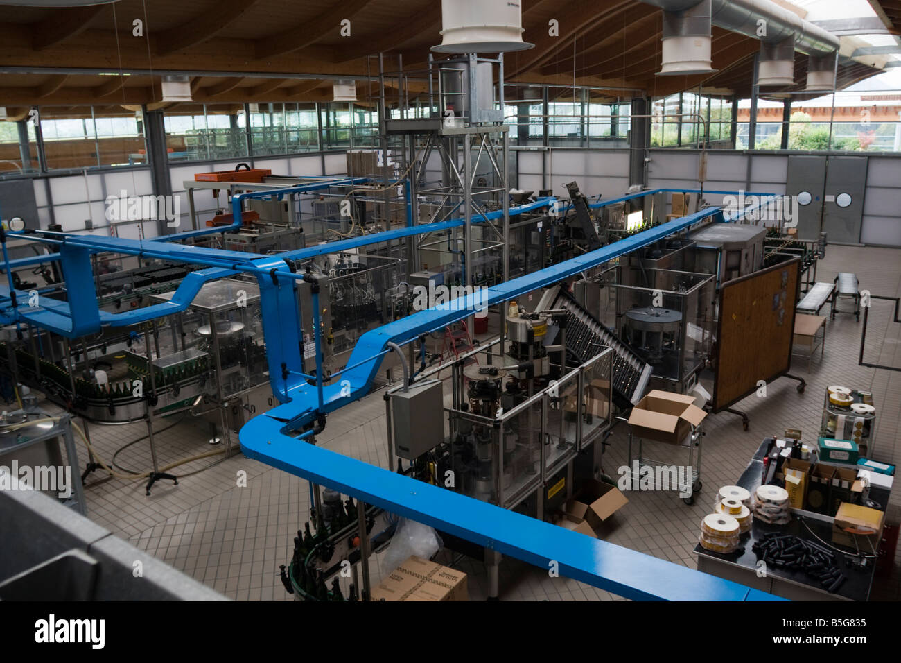 Spumante bottling line plant vino Northern Italy Stock Photo