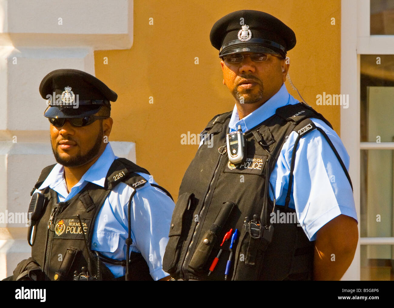 St George Bermuda Policemen in flak jackets Stock Photo