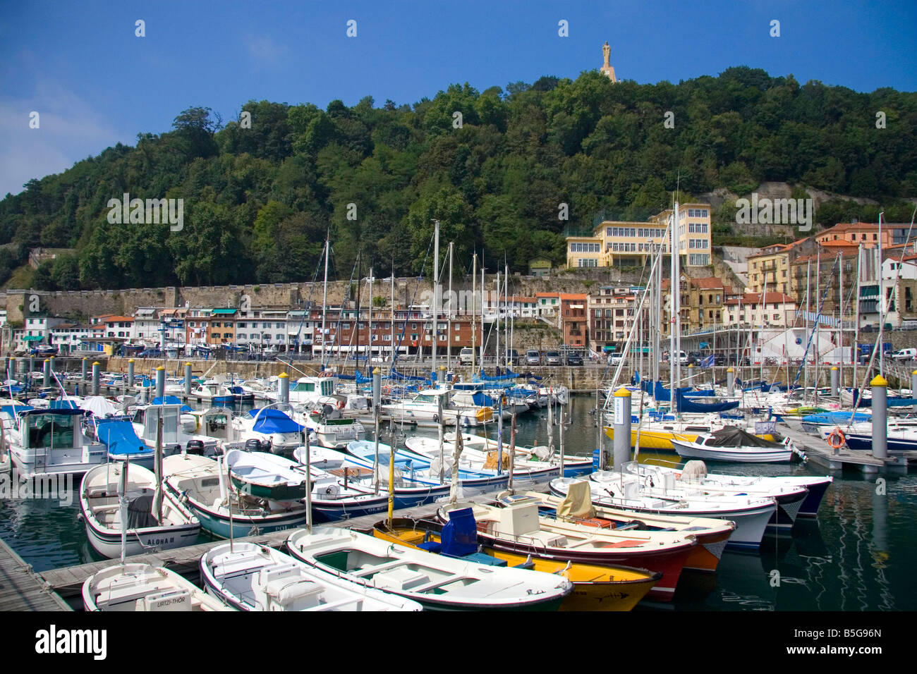 Boats docked at the city of Donostia San Sebastian Guipuzcoa Basque Country Northern Spain Stock Photo