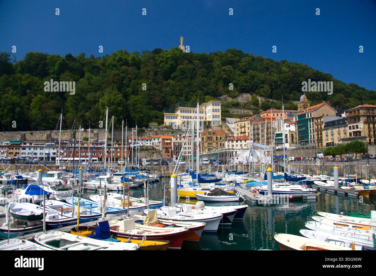 Boats docked at the city of Donostia San Sebastian Guipuzcoa Basque Country Northern Spain Stock Photo