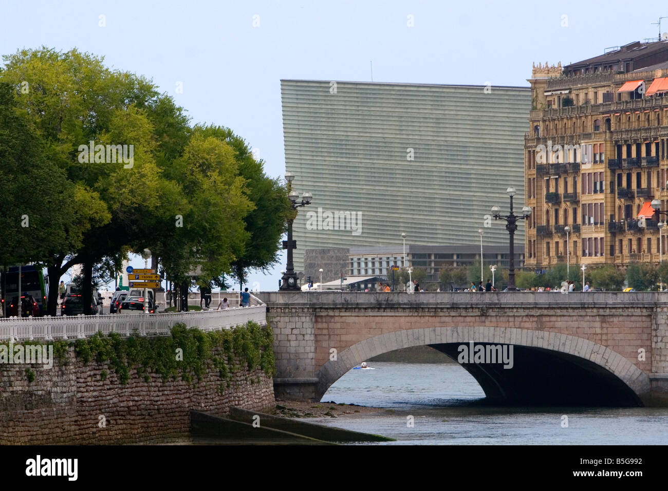 Walking bridge crossing the River Urumea in the city of Donostia San Sebastian Guipuzcoa Basque Country Northern Spain Stock Photo