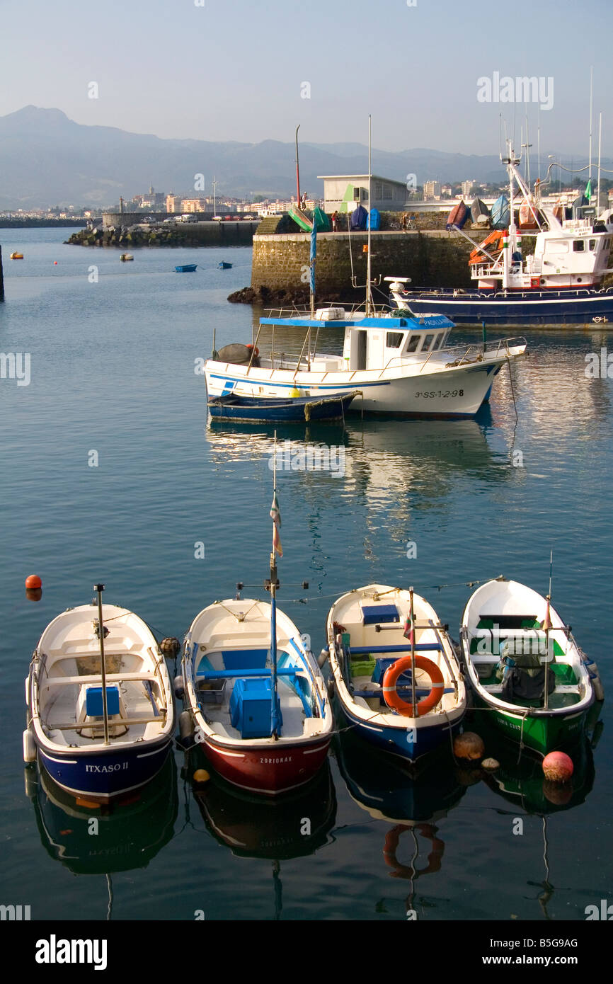 Boats in the Txingudi Bay at the town of Hondarribia Guipuzcoa Basque Country Northern Spain Stock Photo