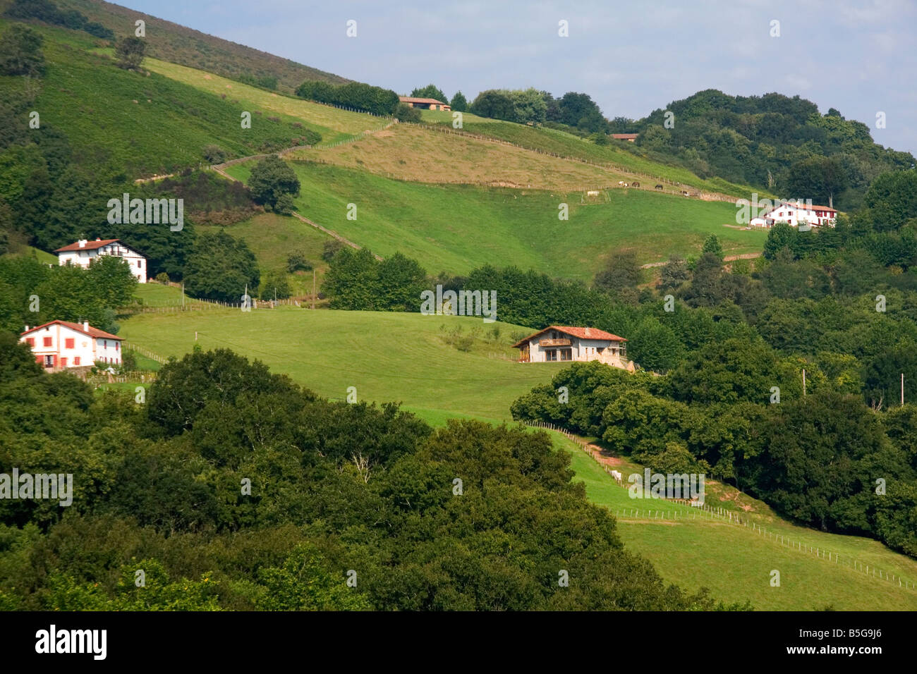 Rural farmhouses in the Pyrenees Atlantiques department of French Basque Country Southwest France Stock Photo