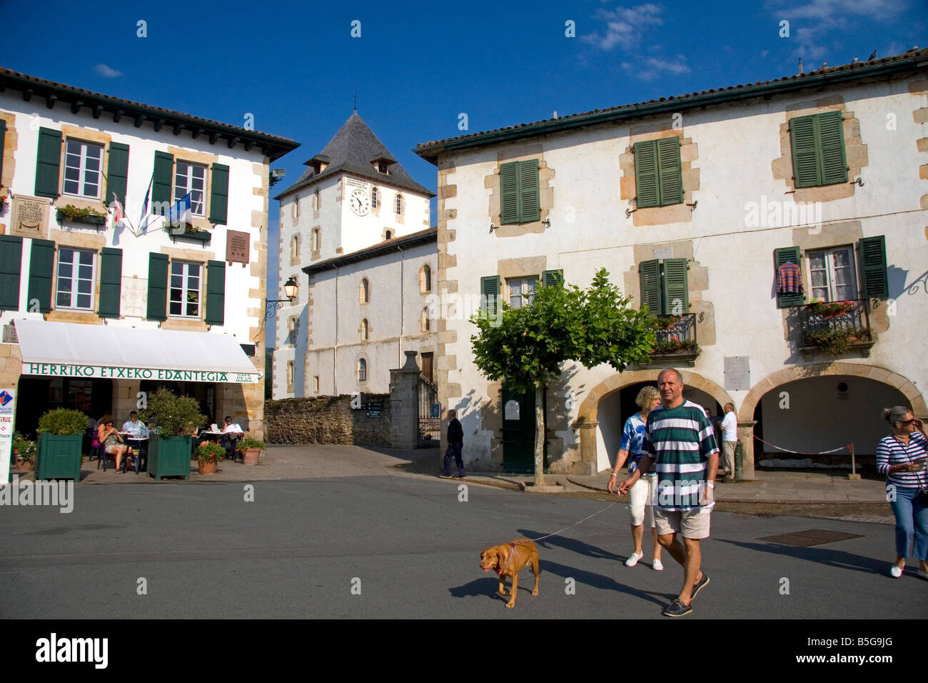 Street scene in the village of Sare Pyrenees Atlantiques French Basque Country Southwest France Stock Photo