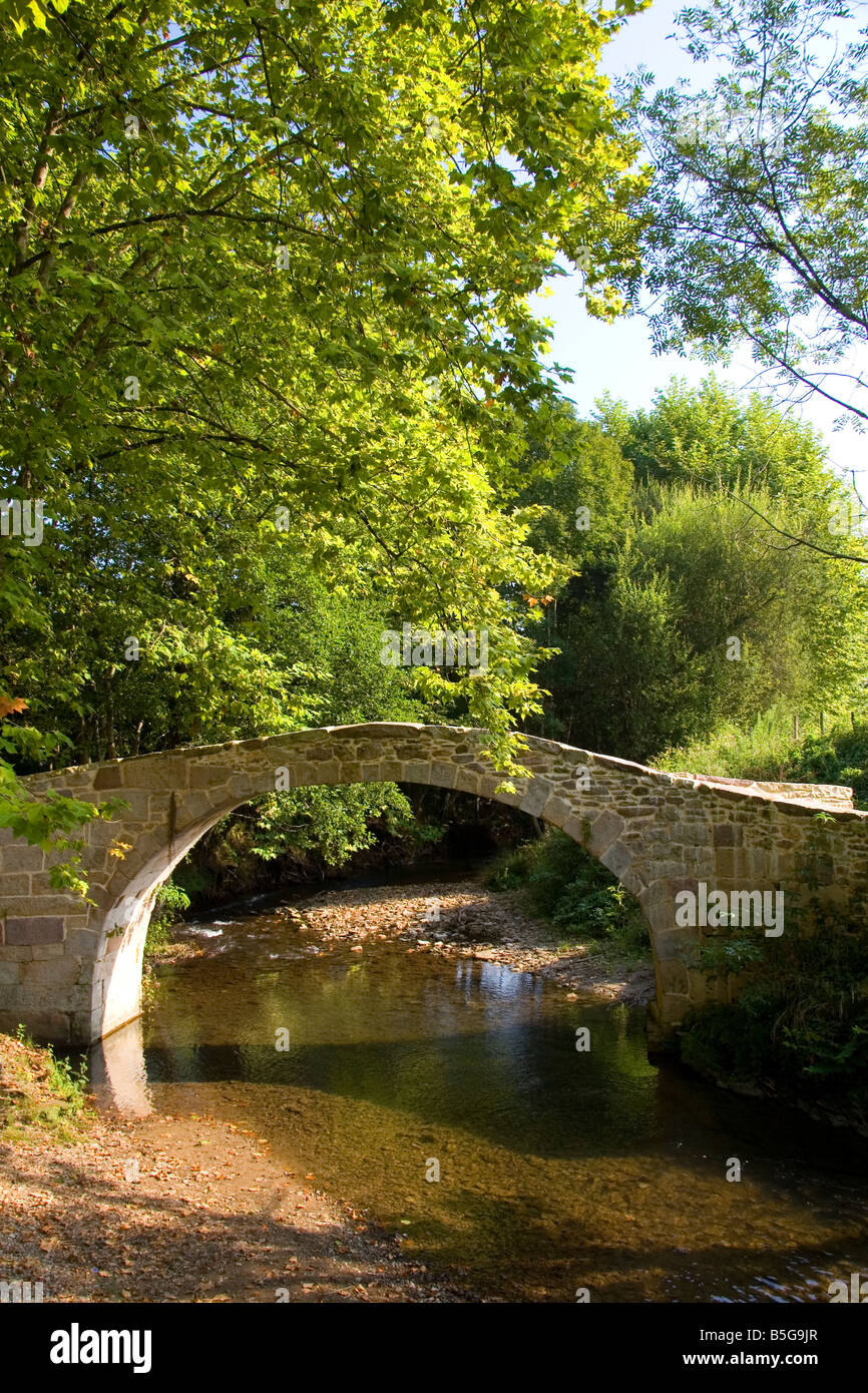 Stone footbridge near the village of Sare Pyrenees Atlantiques French Basque Country Southwest France Stock Photo
