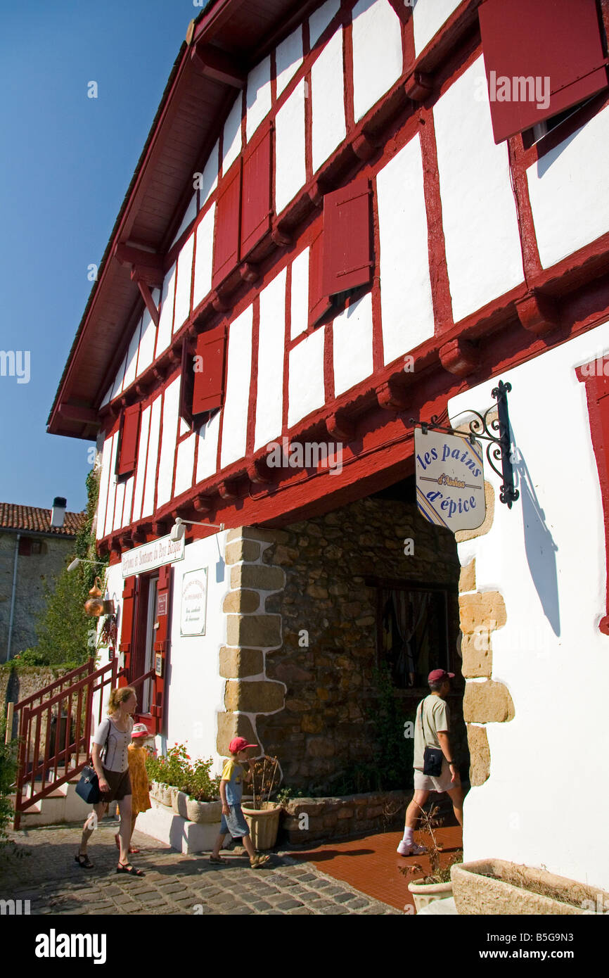 Basque architecture in the village of Ainhoa Pyrenees Atlantiques French Basque Country Southwest France Stock Photo