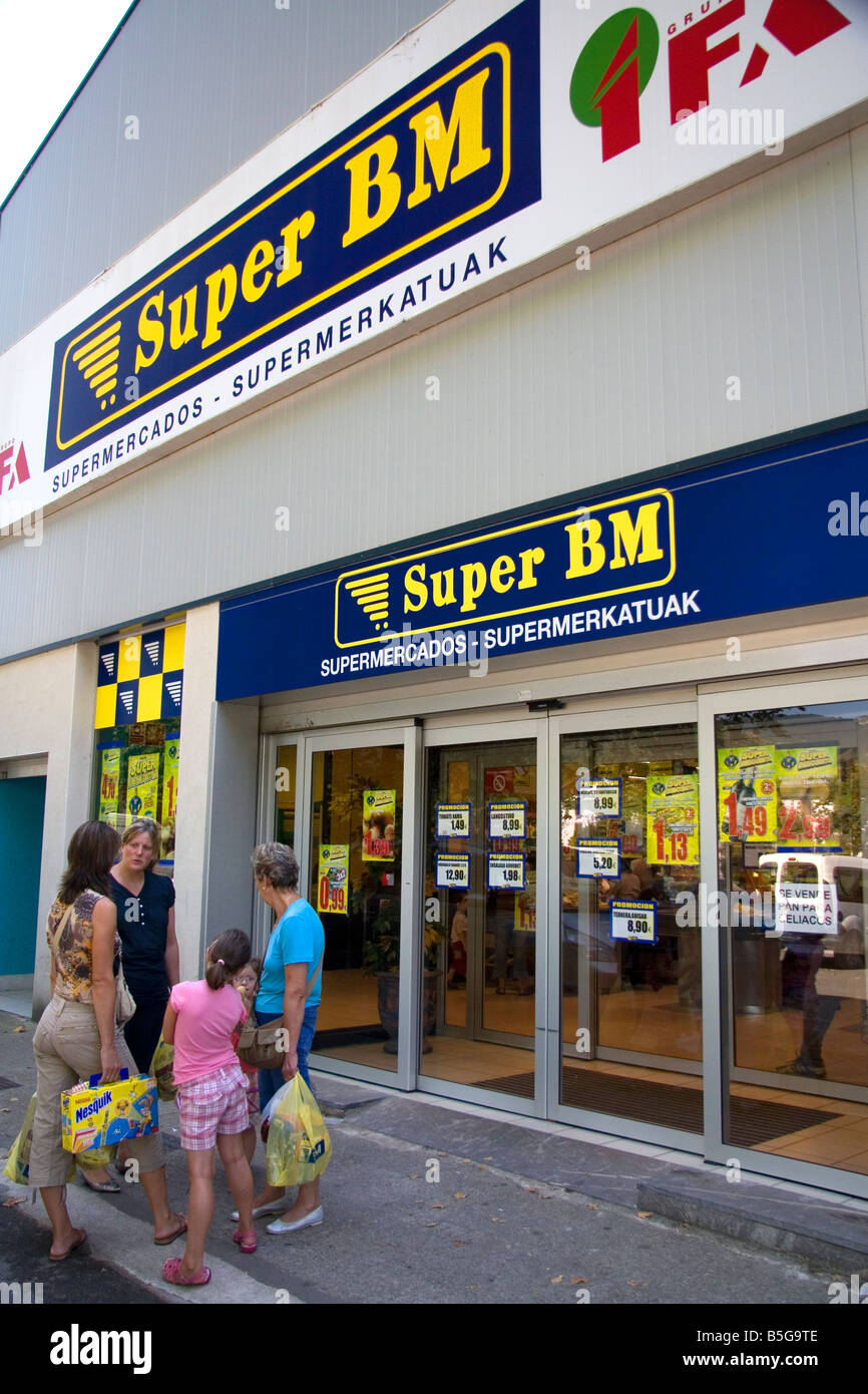 Exterior of a supermarket in the village of Amaiur in the Navarre region of northern Spain Stock Photo