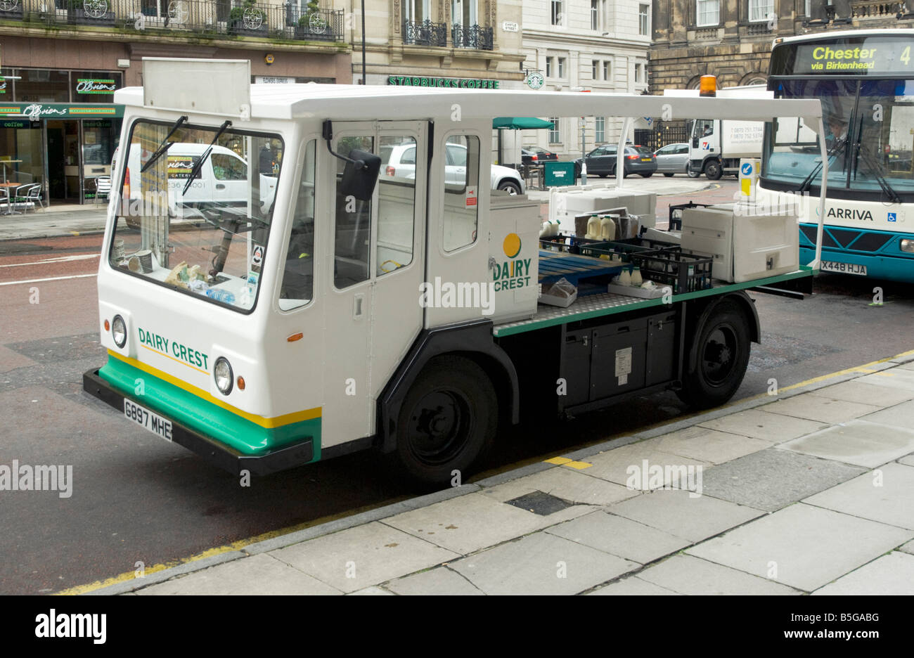 Dairy Crest milkfloat in centre of Liverpool Stock Photo