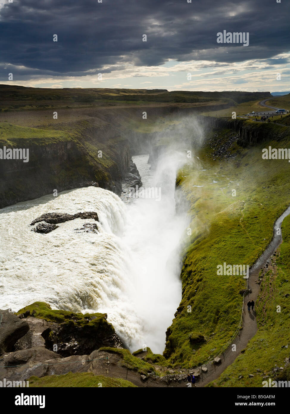 River Hvíta tumbling over the cliff producing the thunderous Gullfoss in Iceland Stock Photo