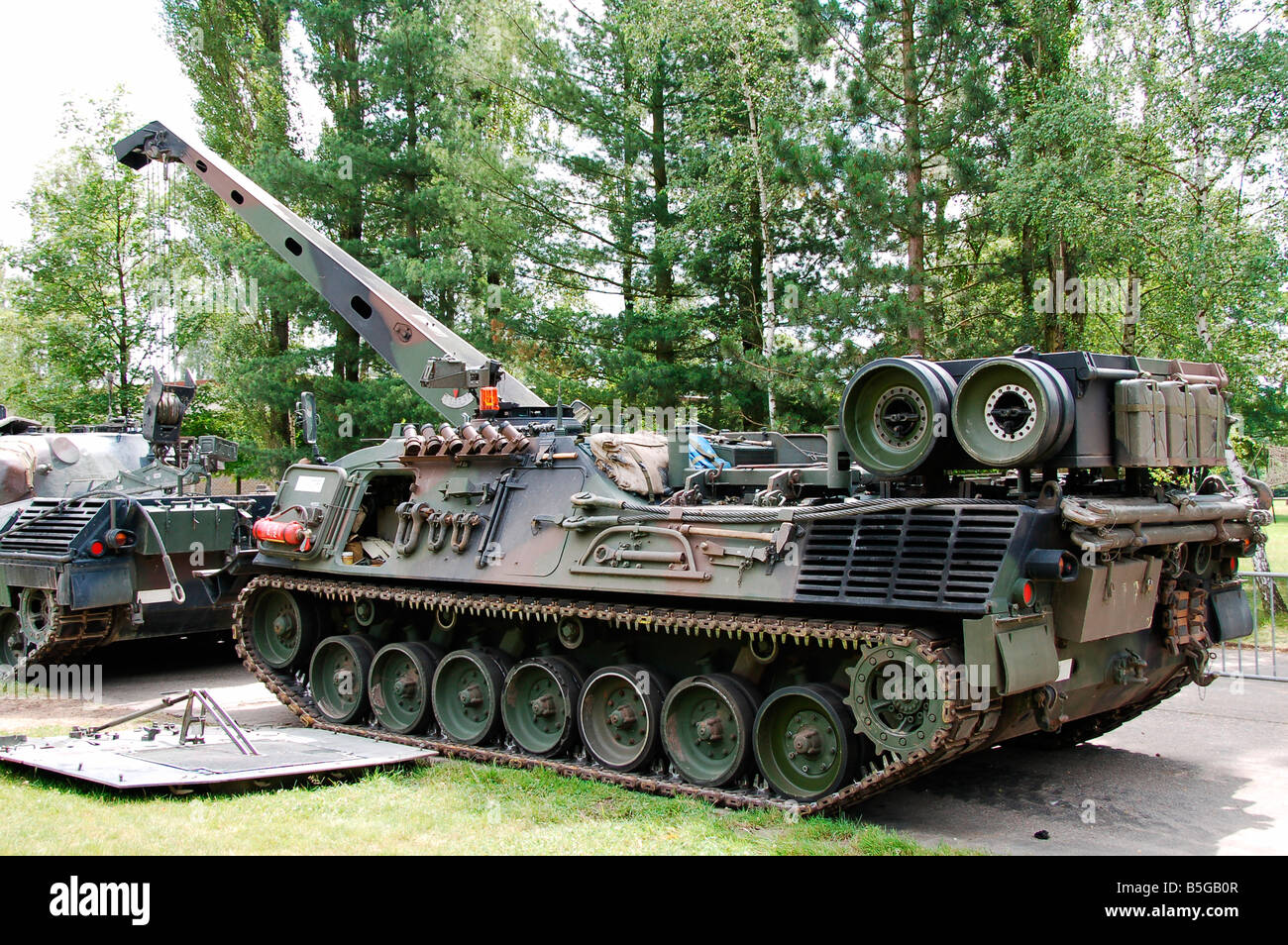 A Leopard 1A5 MBT of the Belgian Army in repair. Stock Photo