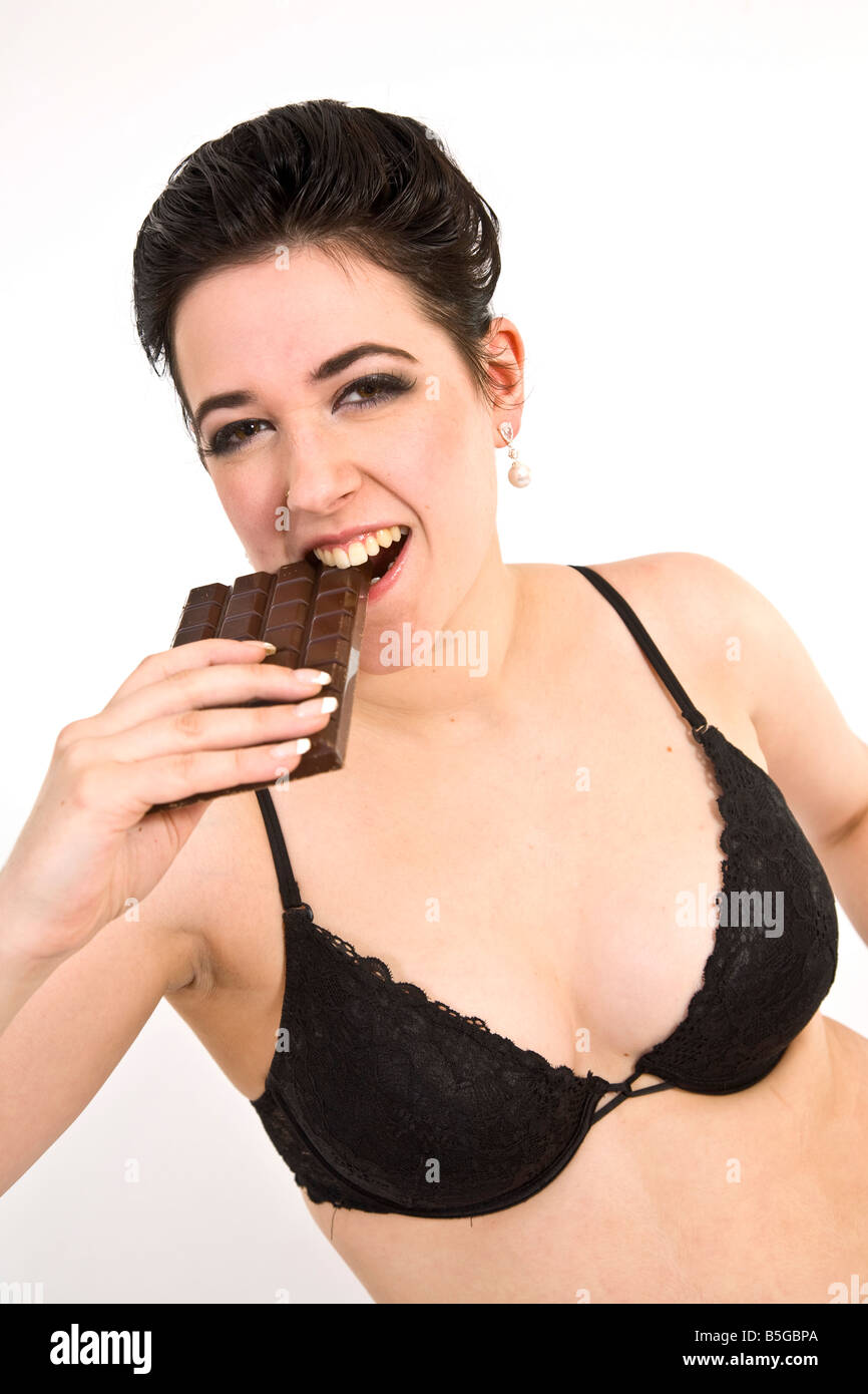 Sexy Young Woman Wearing Black Bra Stock Photo, Picture and