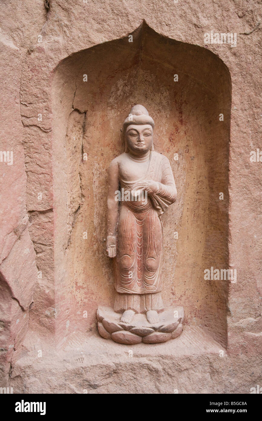 Buddhist statues and caves in Bingling Temple Lanzhou Gansu Province China Stock Photo