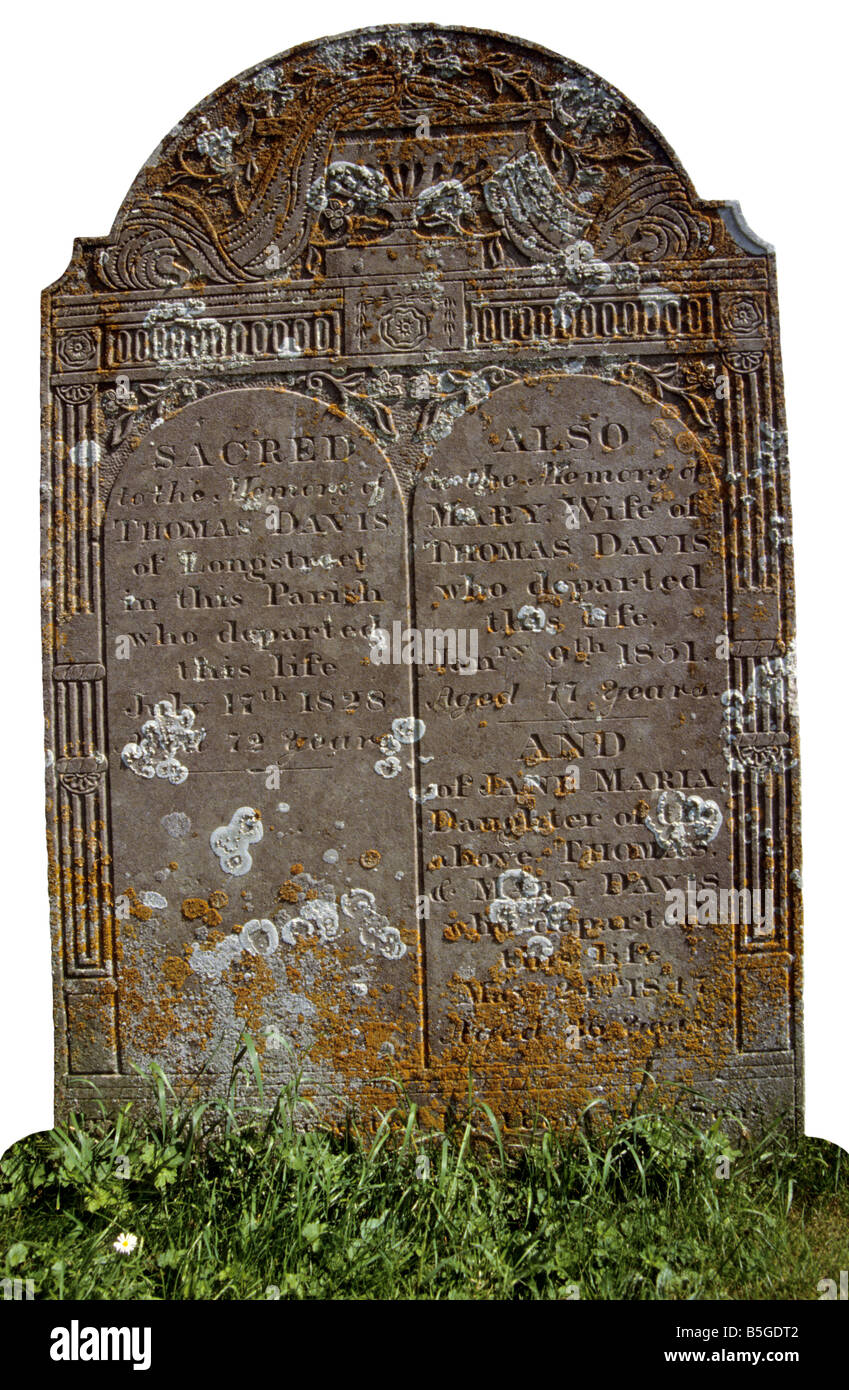 Old 19th century gravestone, Figheldean, Wiltshire, UK. Stock Photo
