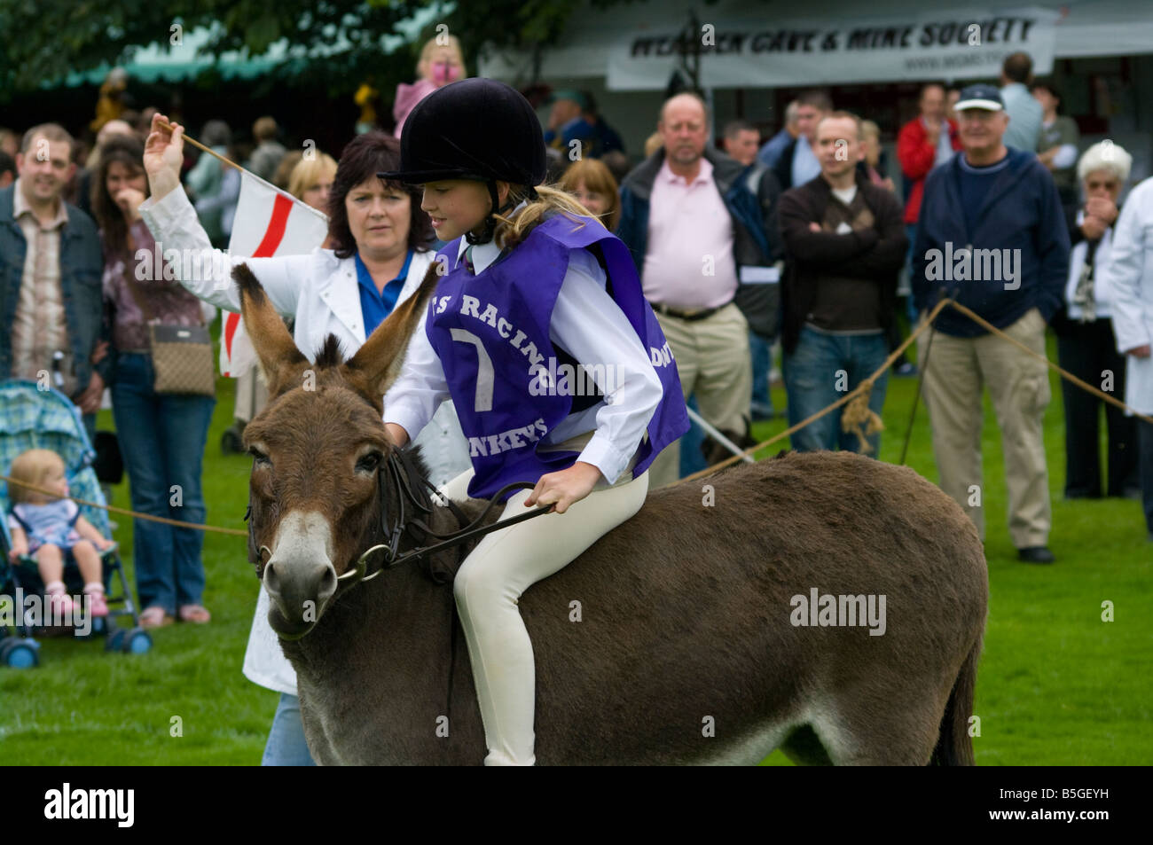 Number 7 Seven Rider Donkey Derby Godstone Village Fete Surrey Stock Photo
