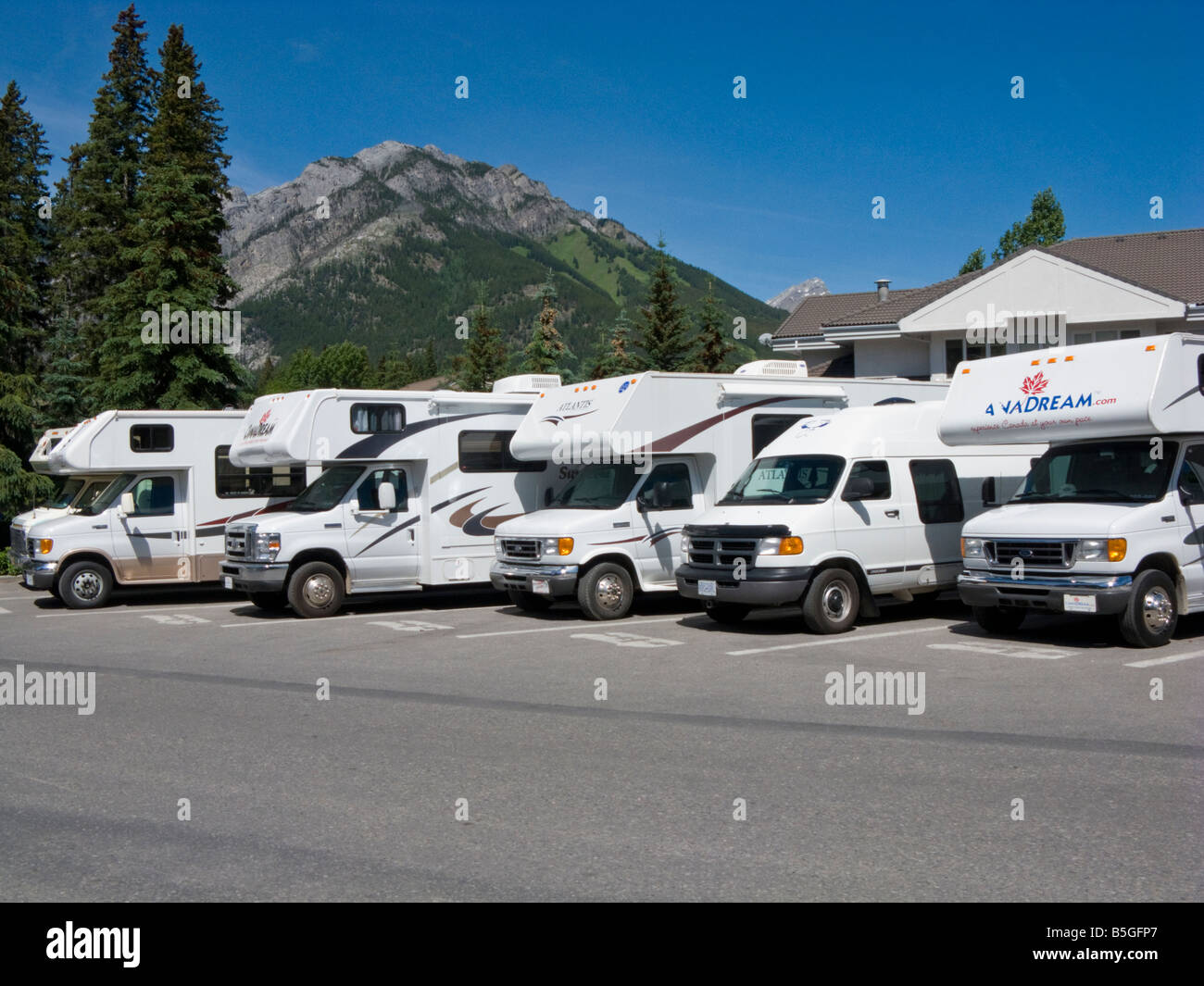 recreational vehicles parking stand, Banff, Alberta,Canada Stock Photo