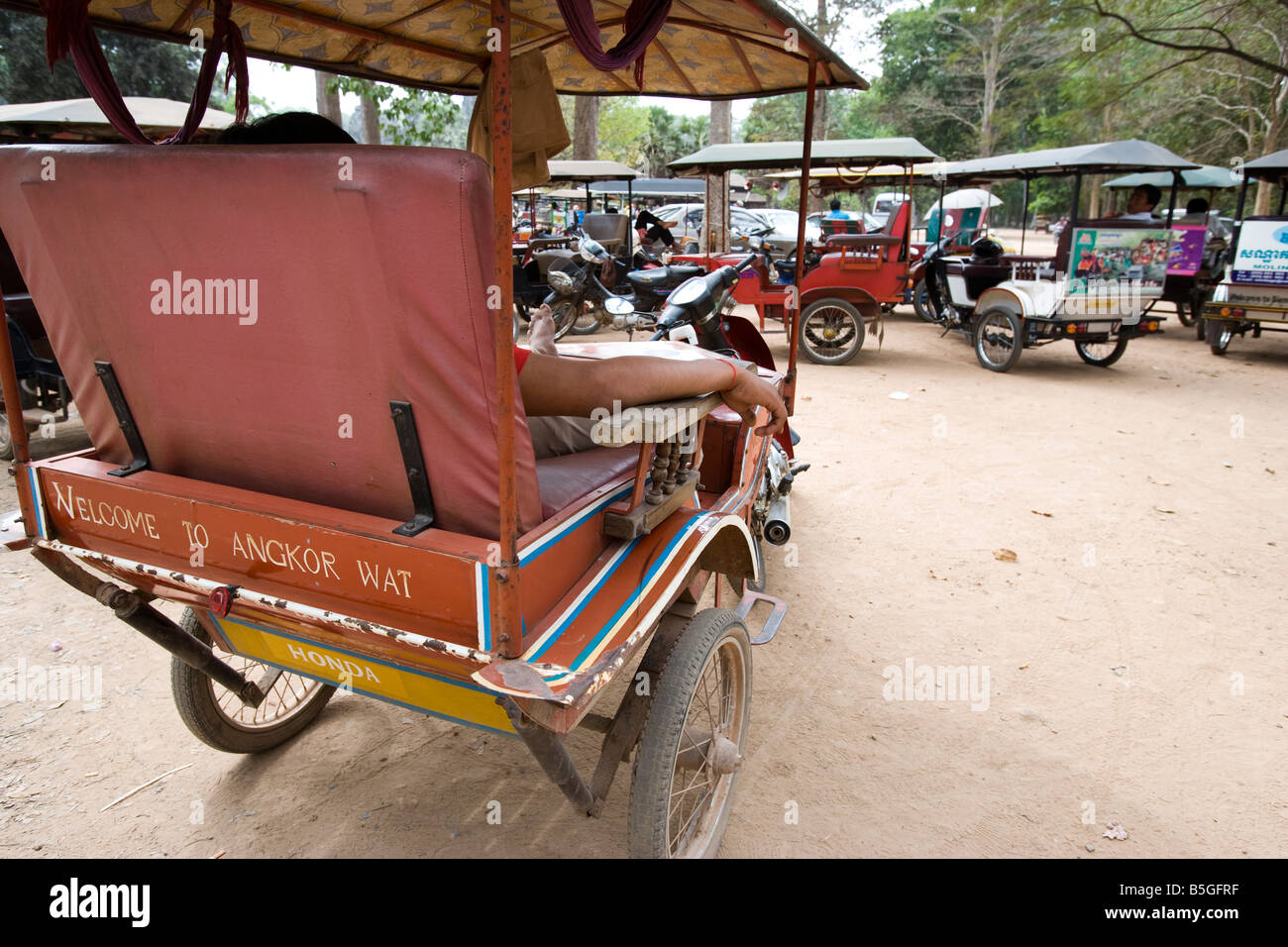 Cyclo taxi at the Temples of Angkor Wat, Siem Reap Cambodia Stock Photo
