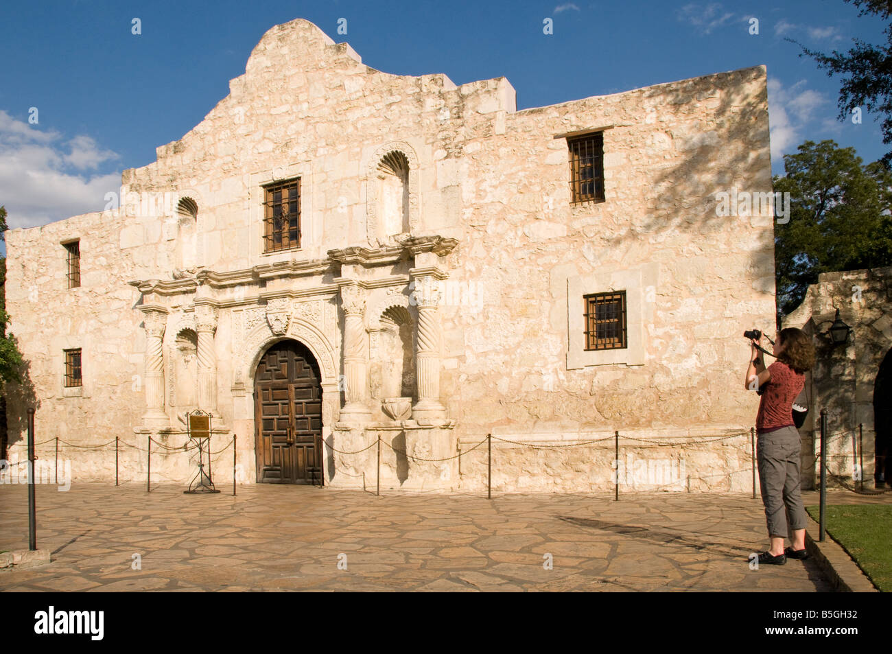 Photographer photographing the Alamo, downtown San Antonio, Texas. Stock Photo
