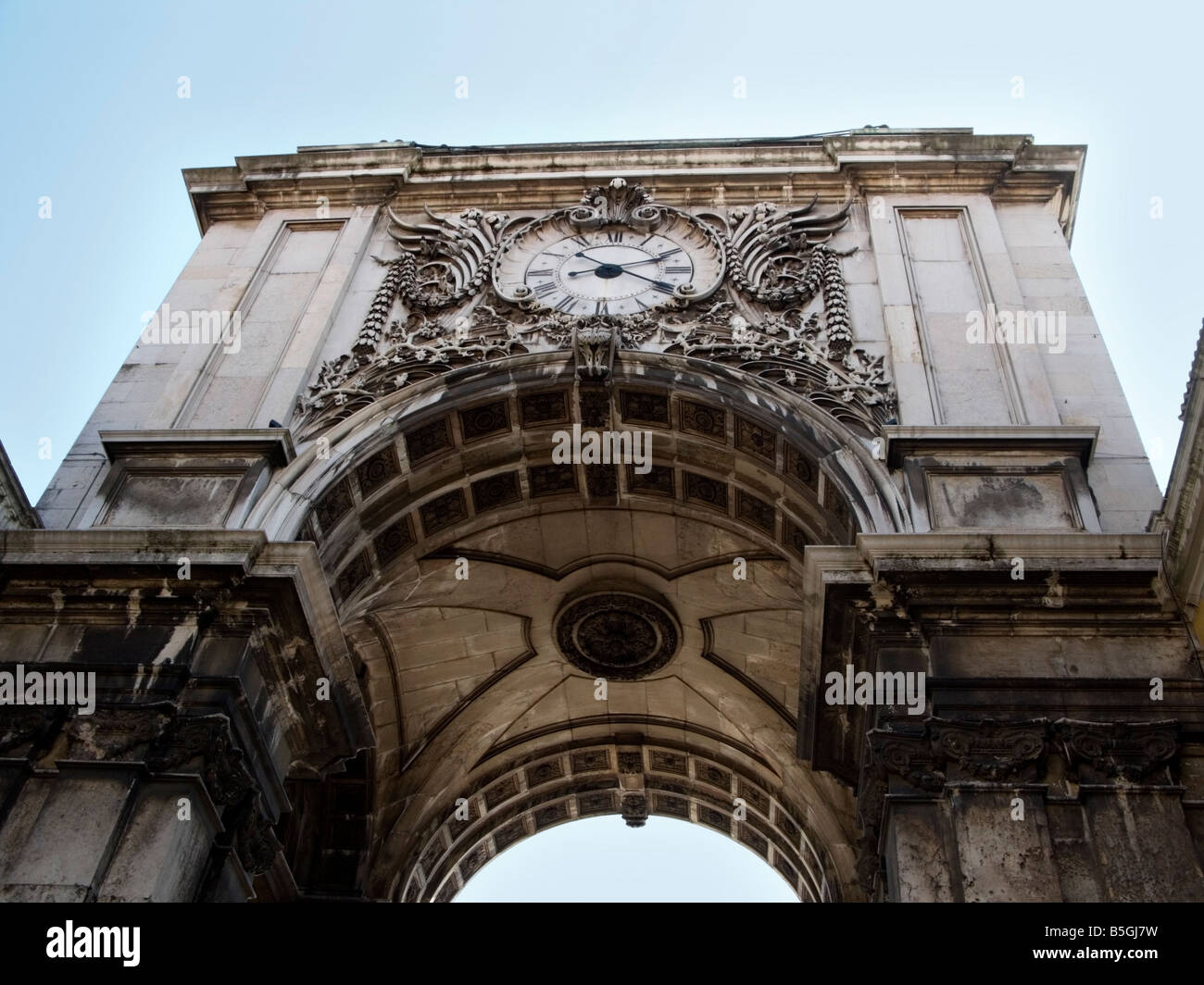 Arco de Rua Augusta, the triumphal arch between Rua Augusta and Praca do Comercio, Lisbon, Portugal Stock Photo