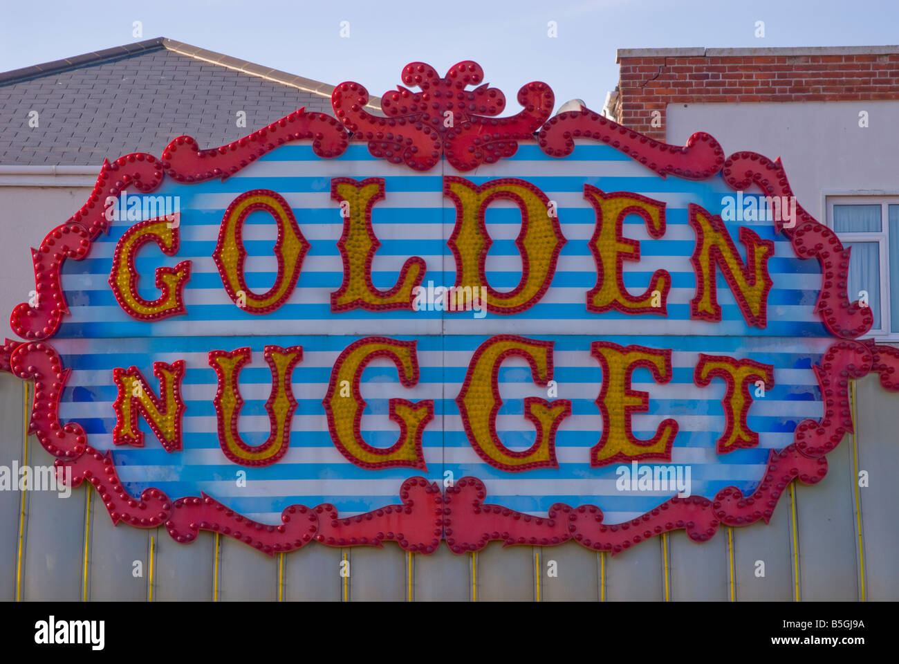 Golden Nugget sign along the seafront promenade in Great Yarmouth Norfolk Uk Stock Photo