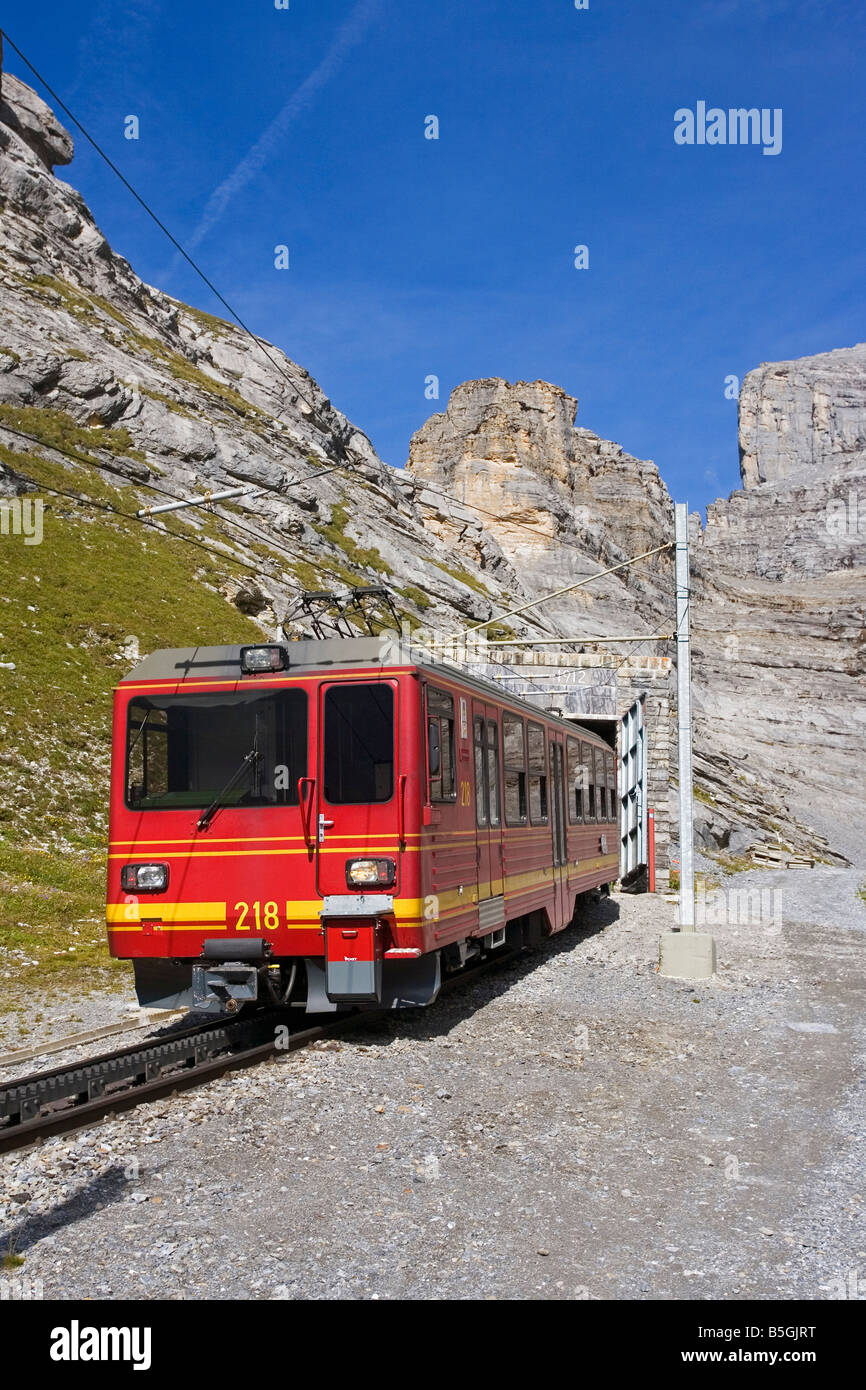 Jungfraubahn train at Eigergletscher Bernese Oberland Switzerland Stock Photo