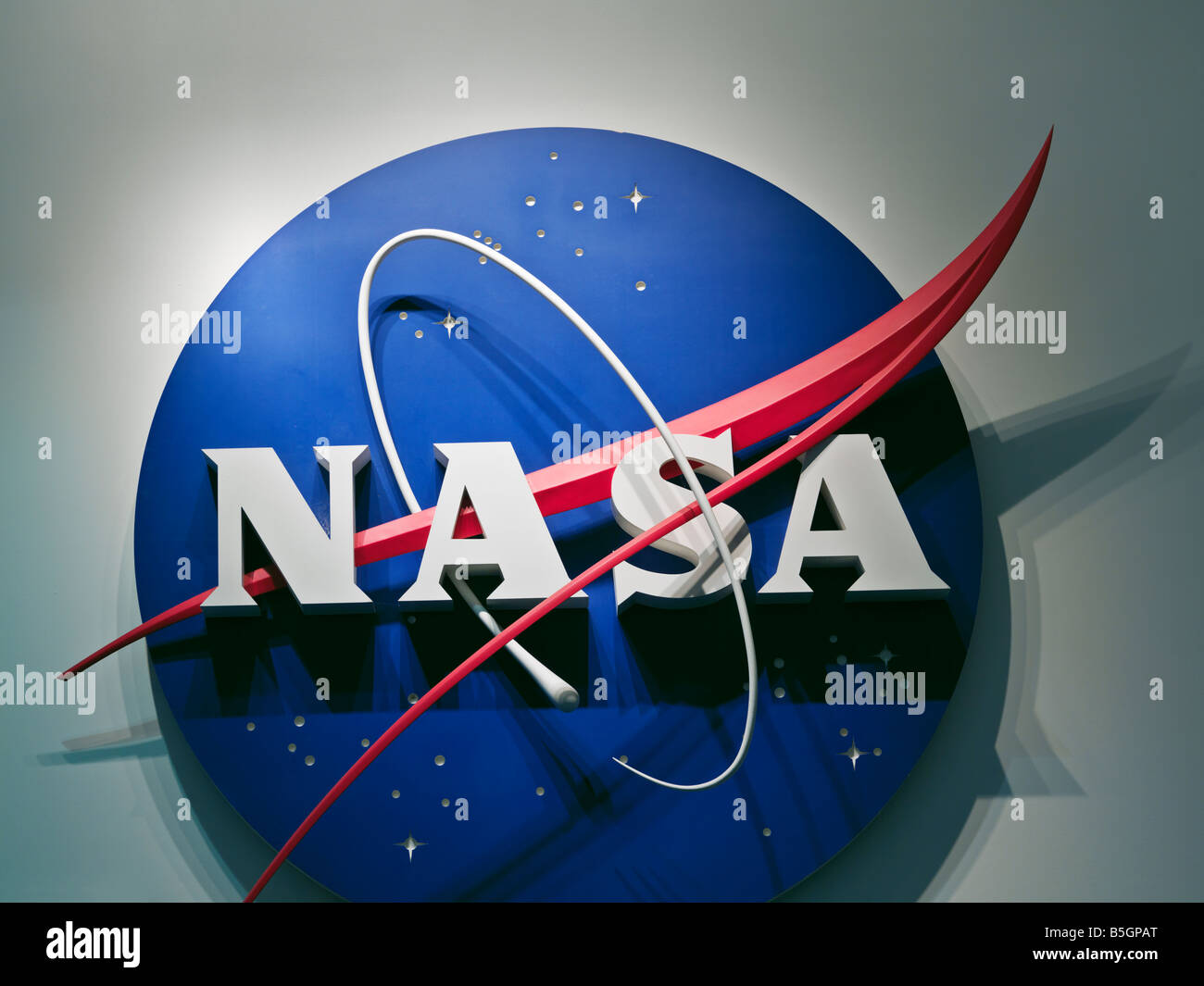 USA, Texas, Houston, Lyndon B Johnson Space Center, NASA logo Stock Photo