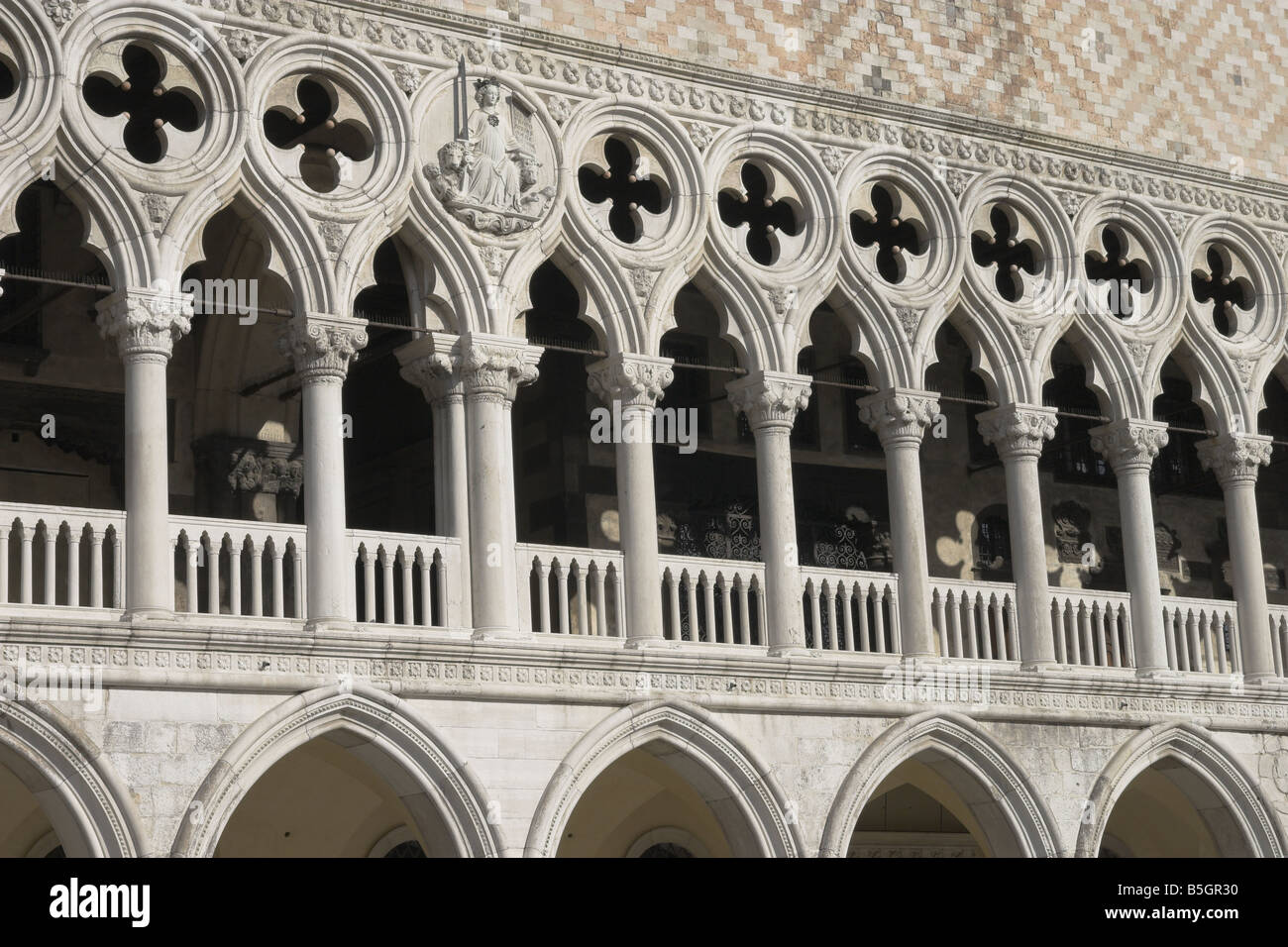 Columns and Balcony Doges Palace Venice Stock Photo