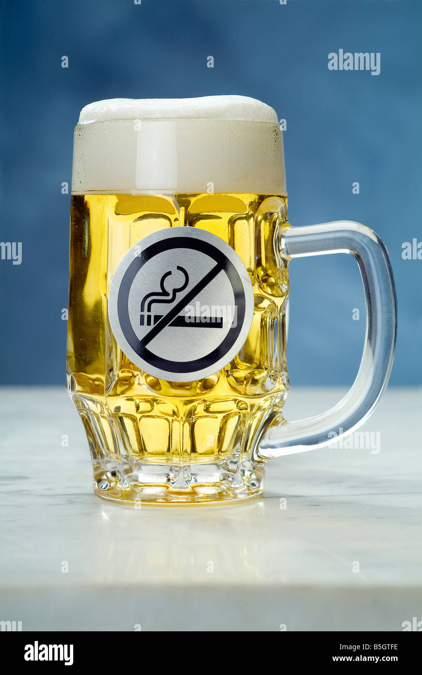 Beer mug with no smoking sign Stock Photo