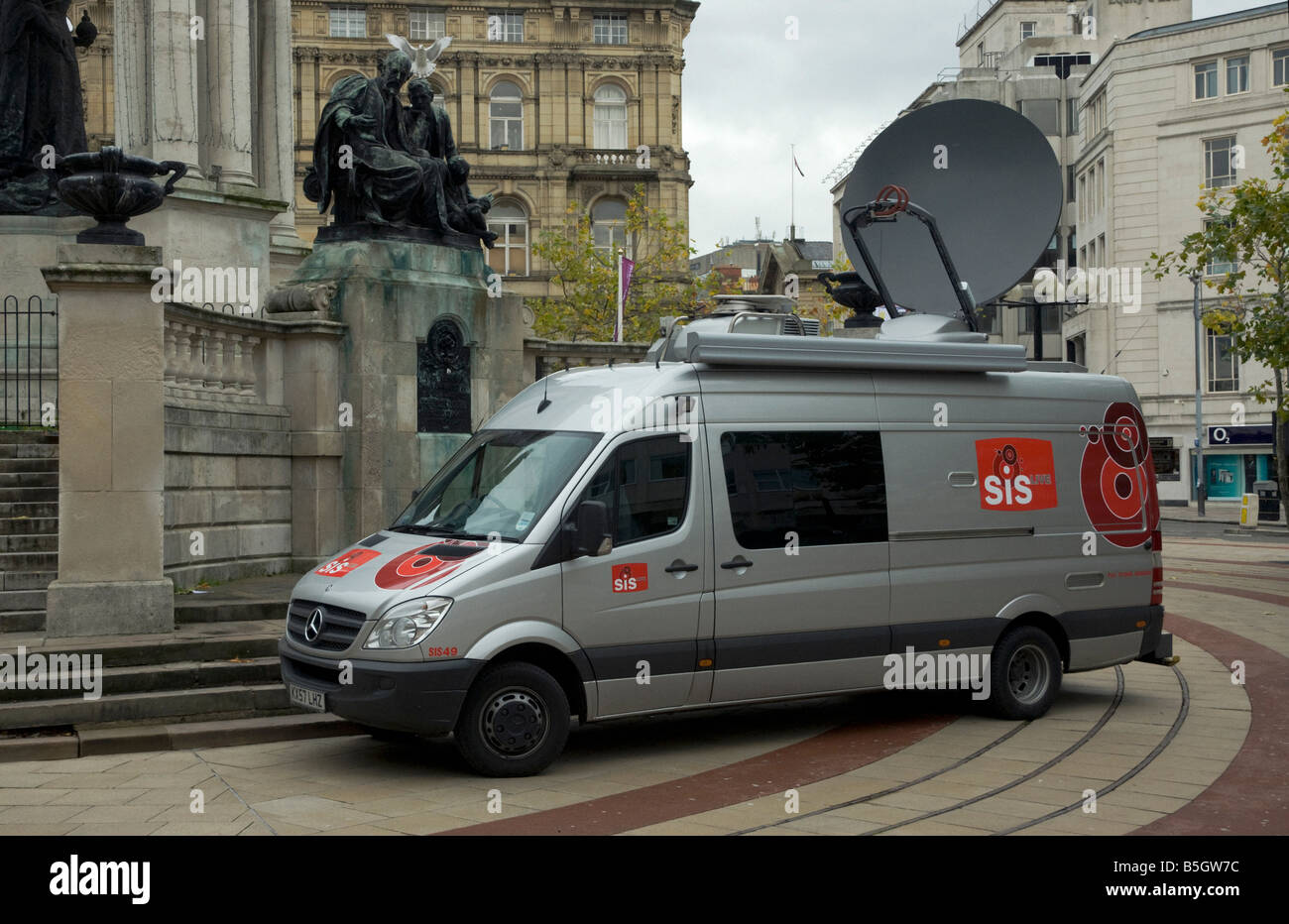 SIS outside broadcast van with satellite dish up Stock Photo