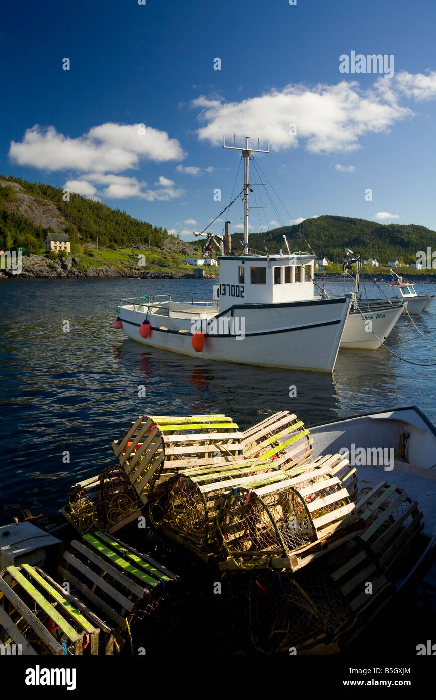 lobster traps and fishing boats King s Cove Newfoundland Labrador