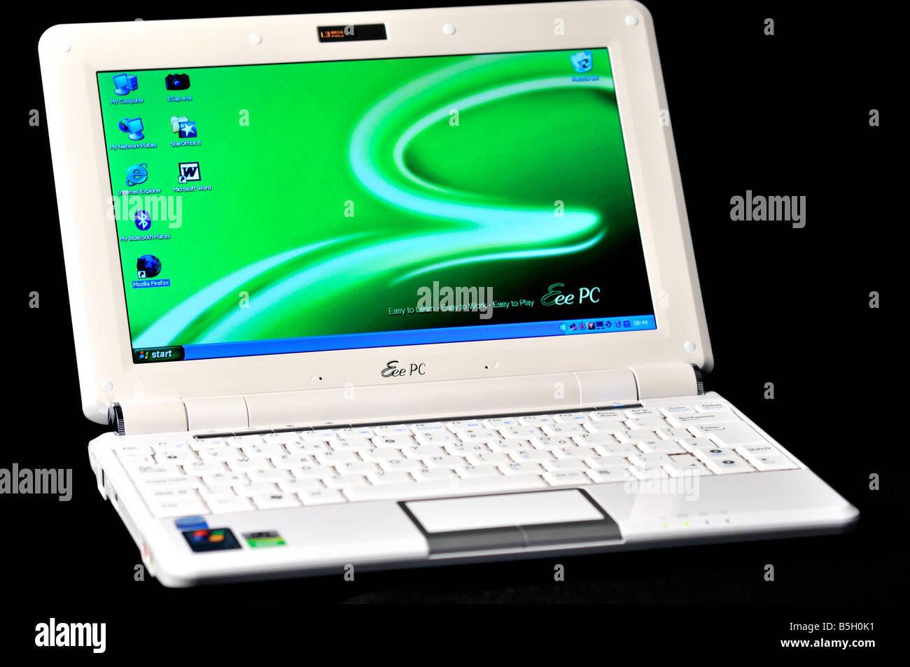ASUS Eee PC showing keyboard and screen Stock Photo