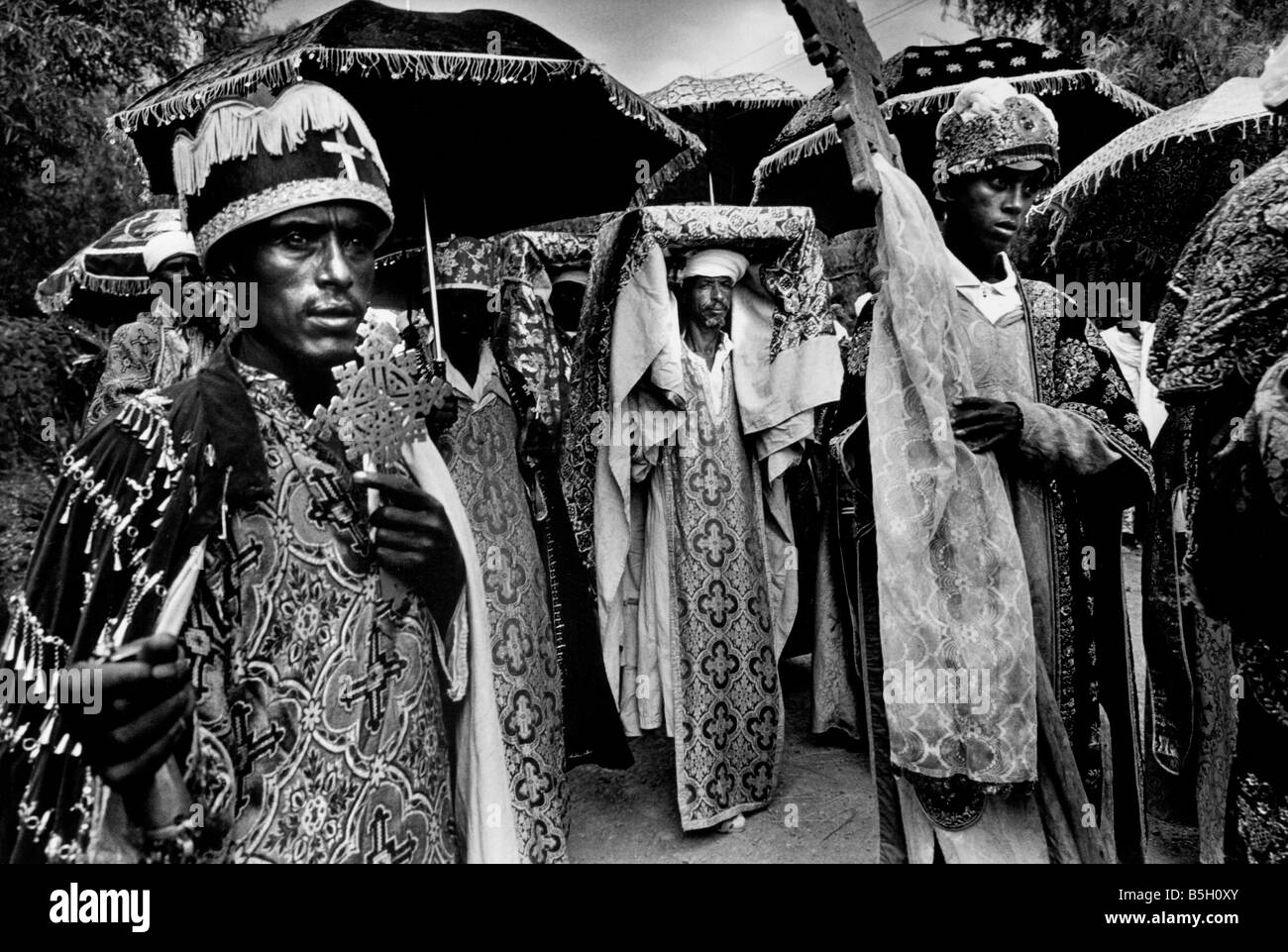 Ethiopian Orthodox priests at Lalibela, Ethiopia Stock Photo