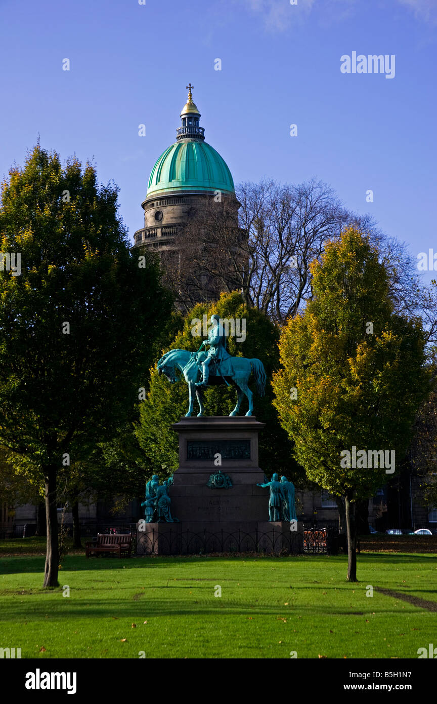 Dome of West Register House and statue of 'Albert Prince Consort', Charlotte Square, Edinburgh, UK, Europe Stock Photo
