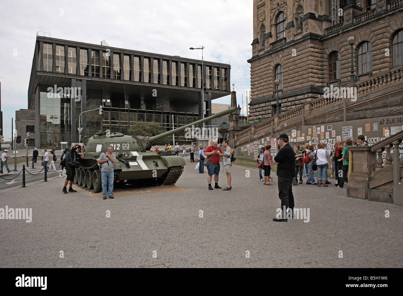 Prague the Czech Radio building and soviet tank by Wenceslas Square  National Museum Stock Photo - Alamy