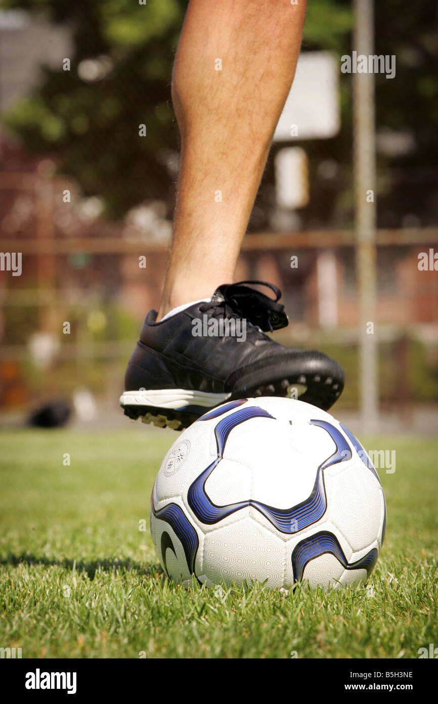 A soccer player resting his foot on the ball Stock Photo Alamy