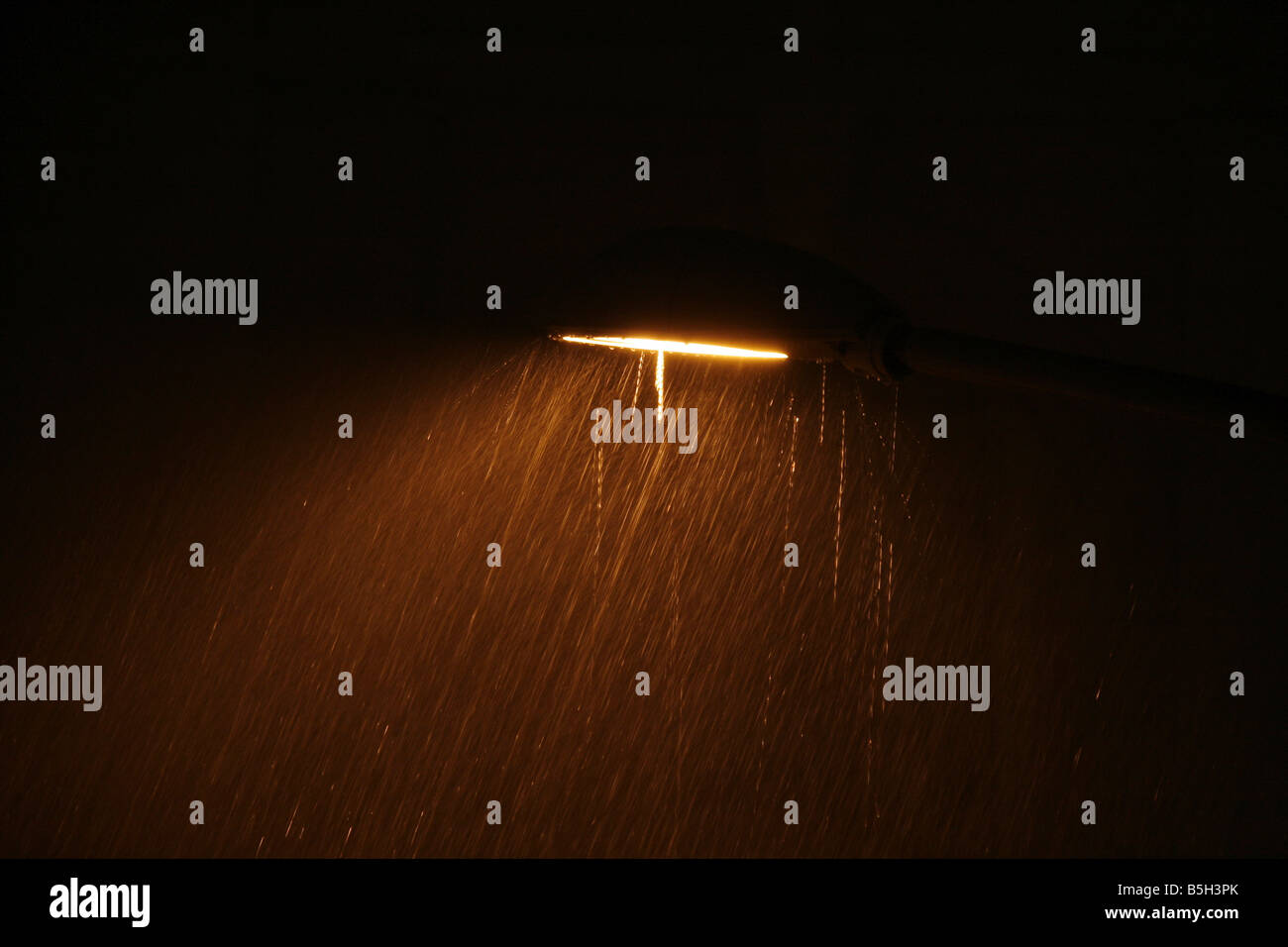 one street lamp in heavy rain at night city town Stock Photo - Alamy