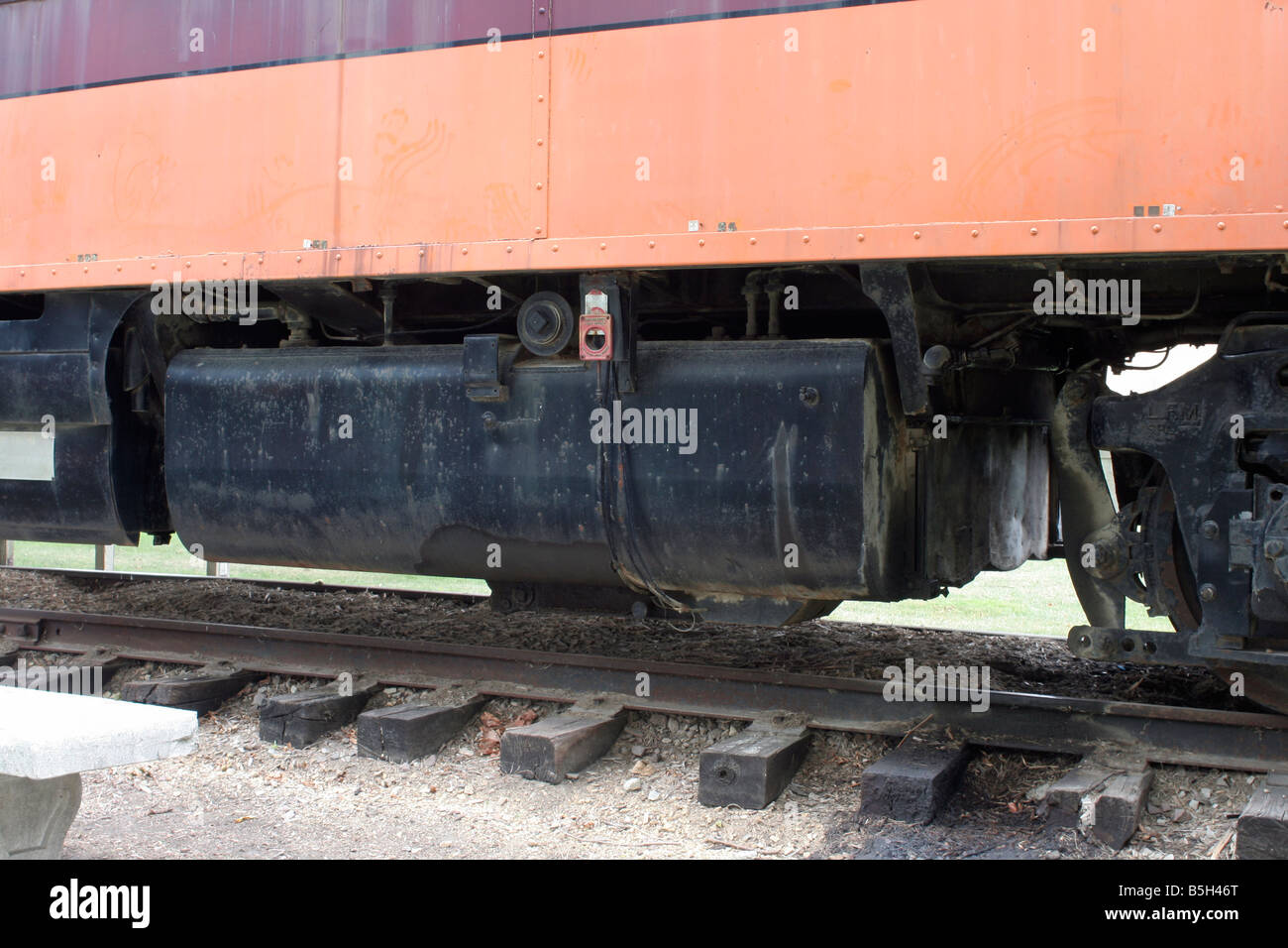 Fuel tank on a diesel electric locomotive on display in Beadle Park Stock Photo
