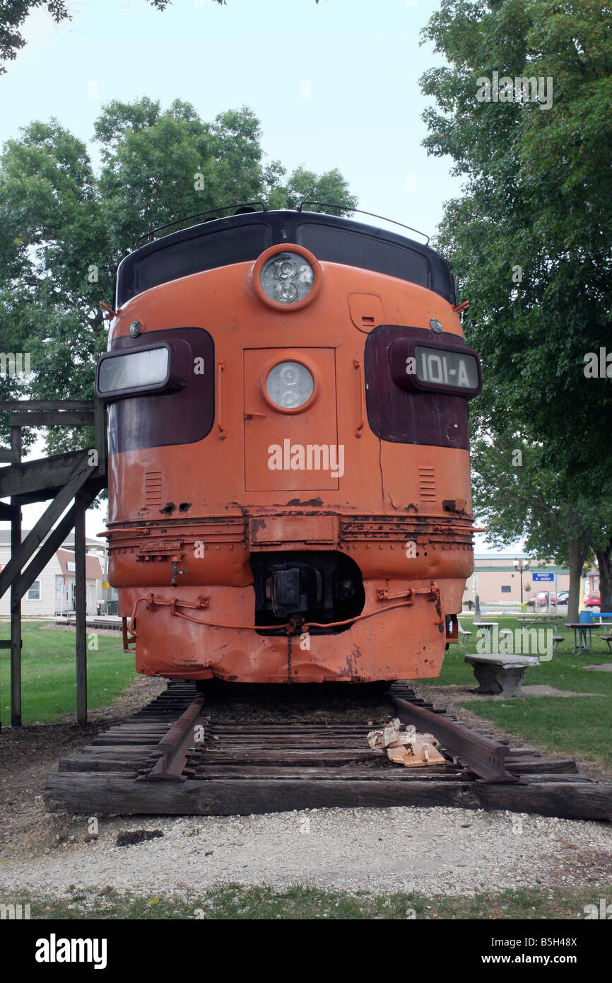 Early diesel railroad locomotive on display in Beadle Park Stock Photo
