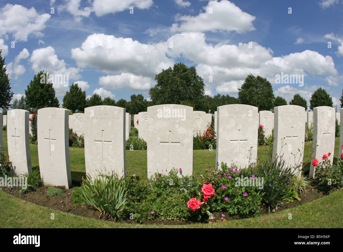 Headstones in a First World War Cemetery. Stock Photo