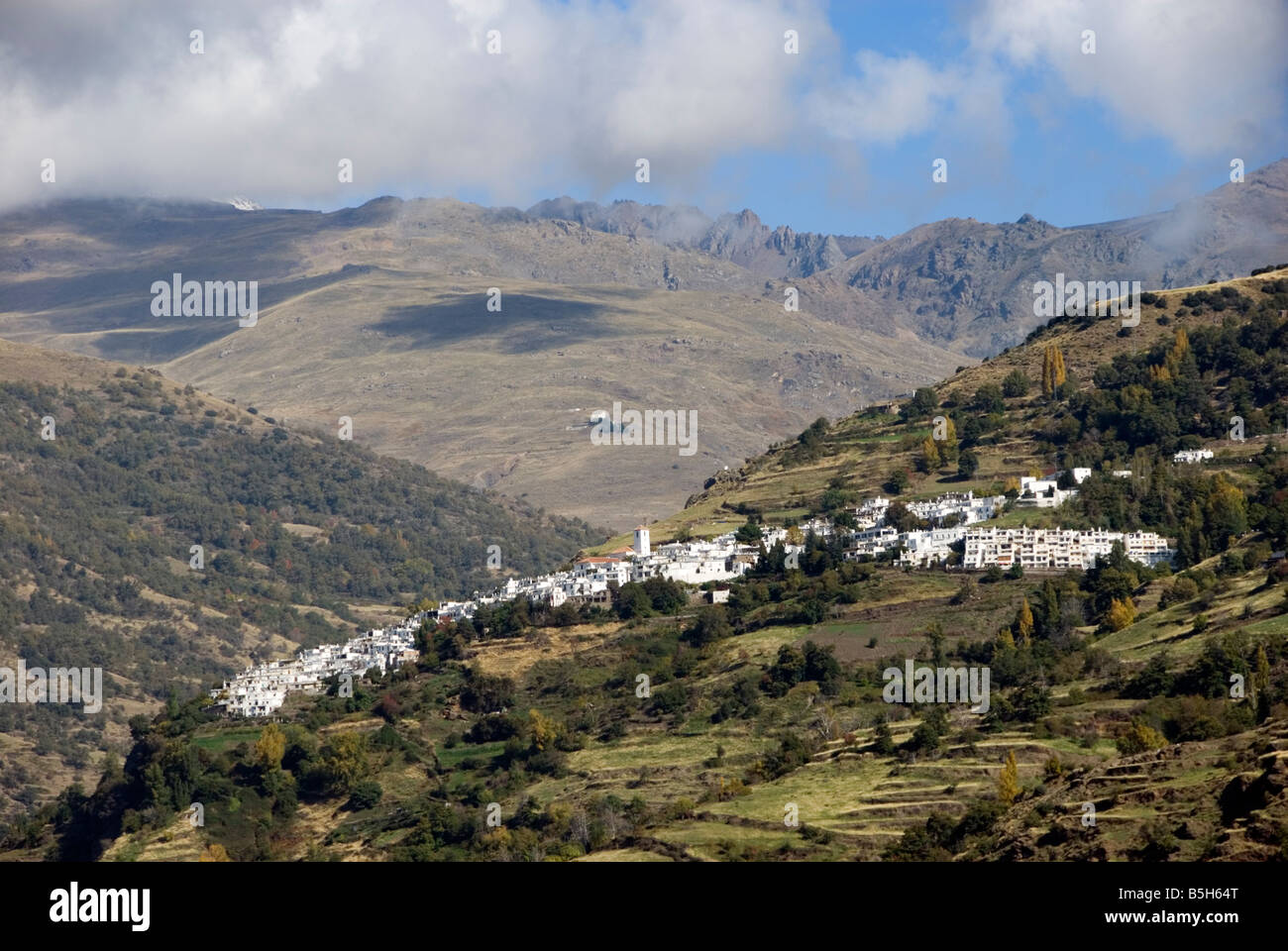 Whitewashed Andelucian village of Capileira in the Sierra Nevada in southern Spain Stock Photo
