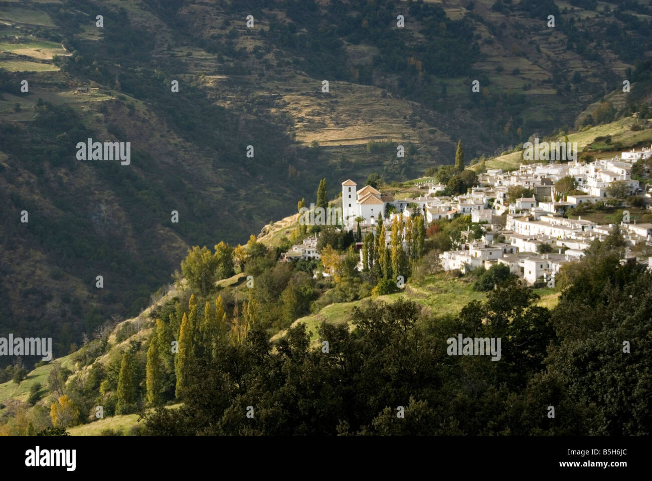 Whitewashed Andalusian village of Bubion in the Poqueira valley Sierra Nevada mountain range Alpujarra Spain Stock Photo