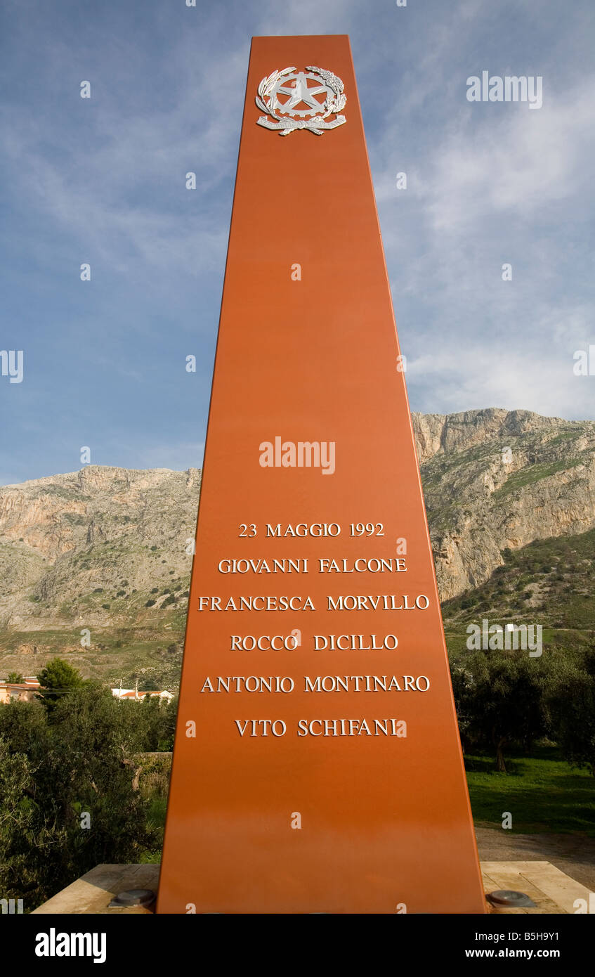 Commemoration Monument to the mafia victims Giovanni Falcone his wife and members of his escort Capaci Palermo Sicily Italy Stock Photo