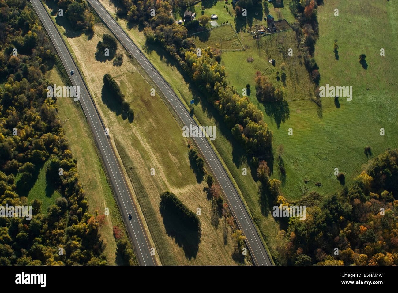 Hot Air Balloon view of colorful New England treetops and the