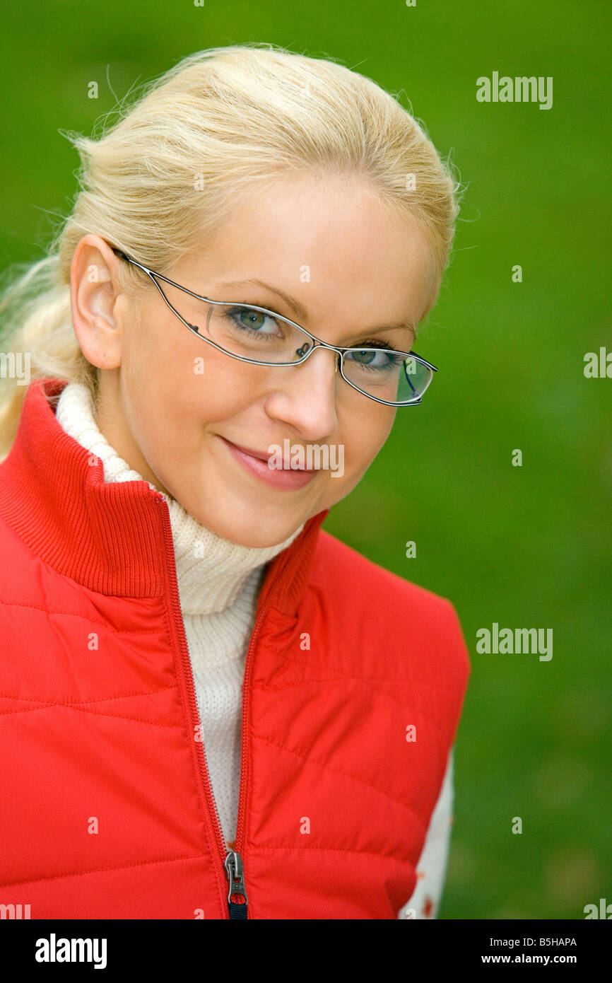 Blonde Frau im Herbst, blonde woman in autumn Stock Photo