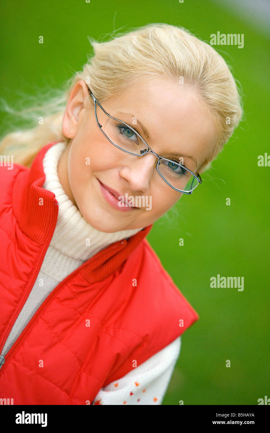 Blonde Frau im Herbst, blonde woman in autumn Stock Photo