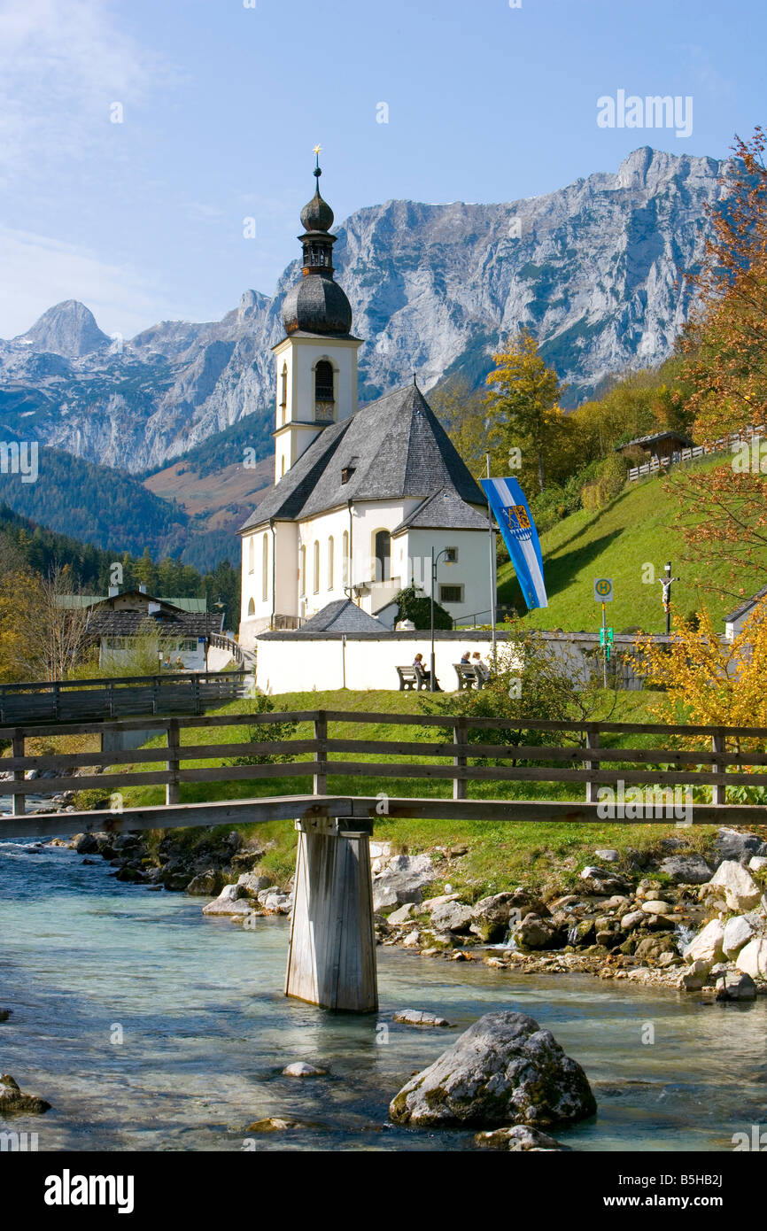 Ramsauer Kirche bei Berchtesgaden, Church of Ramsau bavarian alps Stock Photo