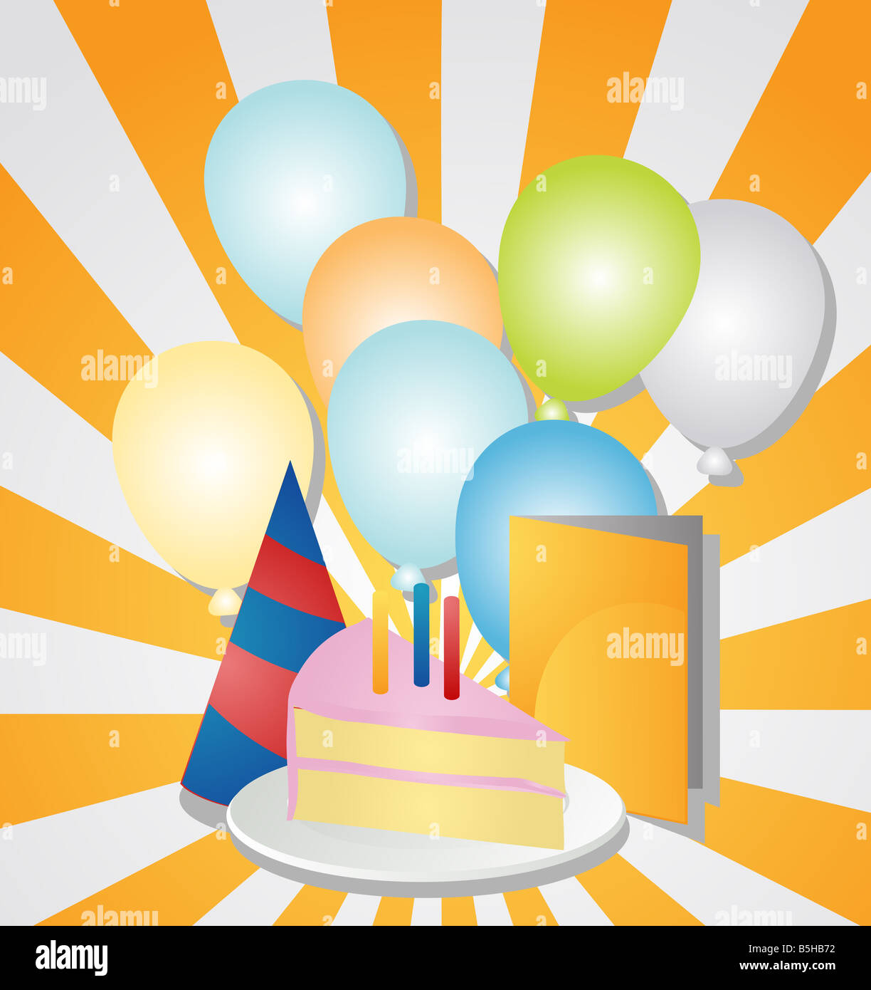 Birthday party celebration with cake and balloons illustration Stock ...
