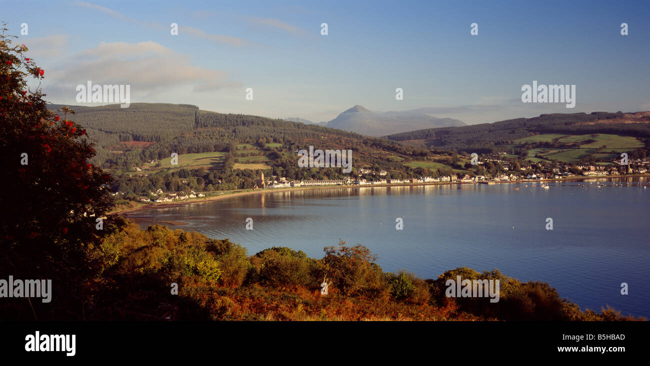 View over Lamlash and Lamlash Bay to Goat Fell, Isle of Arran, North Ayrshire, Scotland, UK. Stock Photo