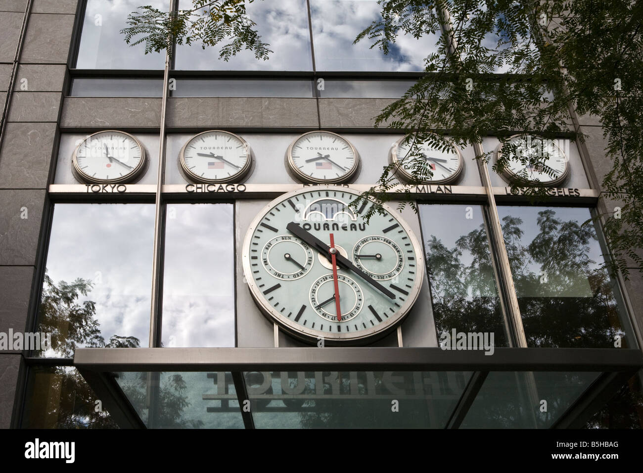 World time clocks on 5th Avenue. New York City Manhattan USA Stock Photo